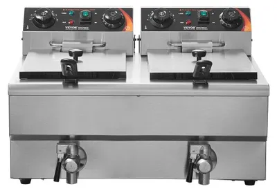 Image de Friteuse professionnelle, double bac de 12 litres, puissance 3000 W, en acier inoxydable
