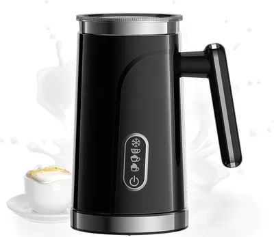 Produktbild von Milchaufschäumer, 4-in-1 elektrischer Milchaufschäumer für heiße und kalte Milch、Latte、Schaum、Cappuccino und heiße Schokolade, Schwarz