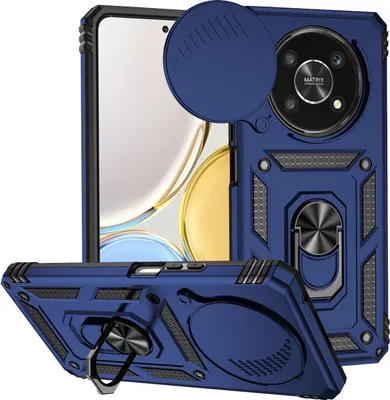Produktbild von Honor X9 Hülle mit Schiebe Kamera Schutz und Ringhalter Ständer Robust Rüstung Schutzhülle für Honor X9 Blau
