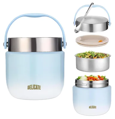 Immagine prodotto di Contenitore termico in acciaio inossidabile da 1200 ml, con cucchiaio, per mantenere il cibo caldo. Contenitore per il pranzo, colore blu