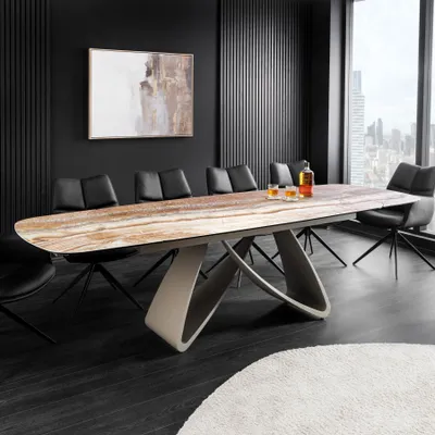 Produktbild von riess-ambiente Esstisch INFINITY 180-260cm beige rostbraun Onyx Keramik Bootsform ausziehbar 12 Personen