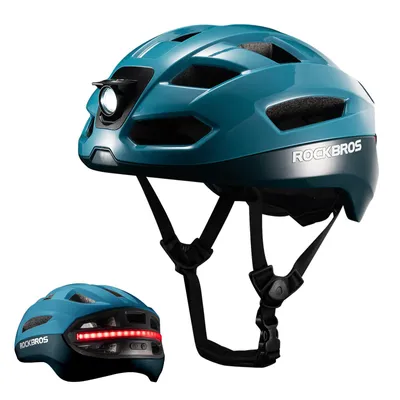 Immagine prodotto di ROCKBROS Casco da bicicletta con luce Casco da bicicletta intelligente con indicatore luminoso anteriore e posteriore a LED Telecomando Uomini Donne Blu