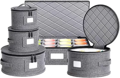 Imagen del producto de Contenedores de almacenamiento chinos, cajas para guardar vajilla, juego de 5 unidades. Cajas de mudanza con separador, apilables, de estructura rígida. Cajas de almacenamiento para copas, ideales para la organización de la cocina