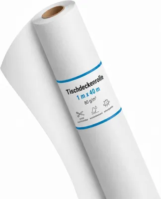 Produktbild von Tischdeckenrolle Vlies 1,00 x 40 m Weiß, 80 g/m² | abwaschbar, wasserabweisend, stoffähnliche Tischdecke Rolle, , Party Hochzeit Catering Event