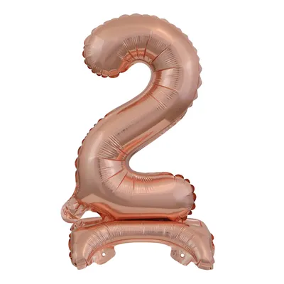 Zdjęcie produktu dla amscan® 9911735 Balon foliowy mini cyfra 2 - 15 x 38 cm, ze stojakiem, różowy