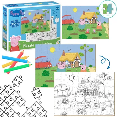 Zdjęcie produktu dla Puzzle 2W1 winka Peppa 60 Elementw Do Uoenia + Kolorowanka W Jednym 200119