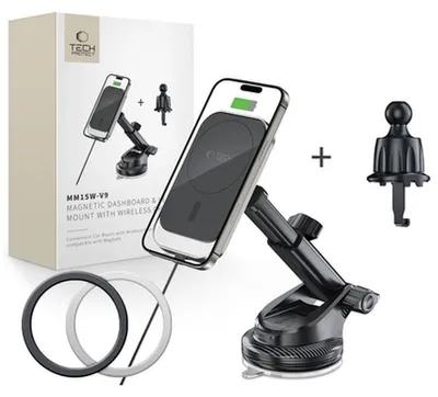 Immagine prodotto di Tech-Protect Mm15W-V9 Magnetic Magsafe Dashboard & Vent Mount Car Charger Wireless 15W Nero