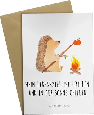 Produktbild von Mr. & Mrs. Panda Grußkarte Igel Grillen - Weiß - Geschenk, Lustige Sprüche, Klappkarte, vatertagskarte, Spruch, einladungskarten, Motivation, Ziele, glückwunschkarten