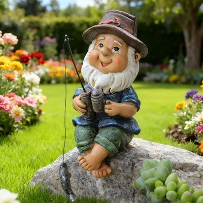 Productafbeelding van Tuinkabouter Vissende - Tuinbeelden voor Buiten - Tuindecoratie - Decoratief Beeldje - 1 Stuk - Grappig Tuinaccessoire