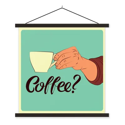 Produktbild von MuchoWow® Textilposter Retro - Kaffee? - Sprichwörter - Zitate 120x120 cm mit schwarzem Rahmen - Aufhängungsset