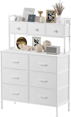 Immagine prodotto di Armadio per bambini, cassettiera, mobile contenitore, cassettiera con maniglie, cassettiera con piano in legno e 9 cassetti, armadio per la camera da letto, bianco