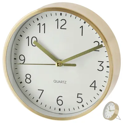 Produktbild von Wanduhr gold Ø15x4cm Aluminium Küchenuhr Dekouhr Uhr Wohnzimmeruhr batteriebetrieben Quarzwerk zum Aufstellen oder Aufhängen