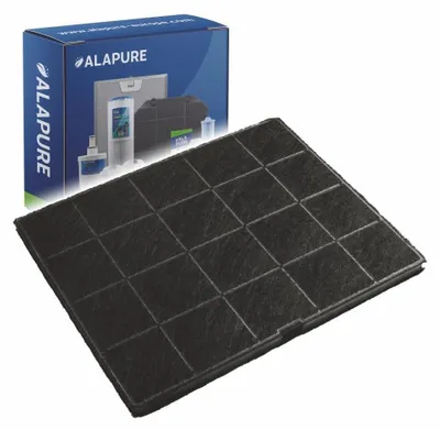 A product shot of an activated carbon filter and its packaging.