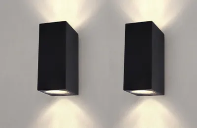 Produktbild von Ledvion 2er Set LED Wandlampe IP54 35W GU10 schwarz dimmbar ohne Lampe 230V