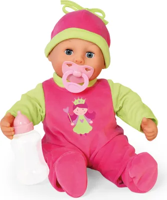 Produktbild von Bayer Design 93806AA Babypuppe, spricht 24 Babylaute, mit Schlafaugen, Schnuller, Flasche, 38 cm