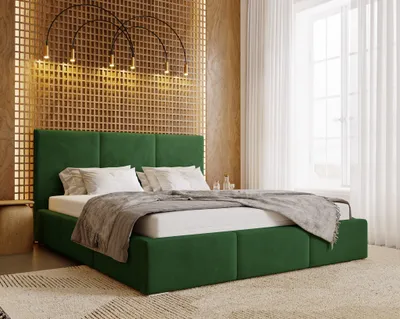 Obrázek produktu pro Postel 140x200 cm Lary s úložným prostorem – čalouněná postel, ložnicová postel – manželská postel s roštem – zelený samet