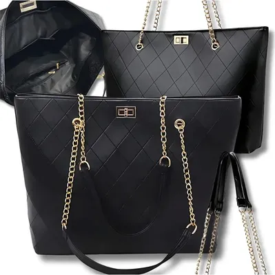 Image de Sac bandoulière en cuir pour femme, grand format, format A4, avec chaîne.