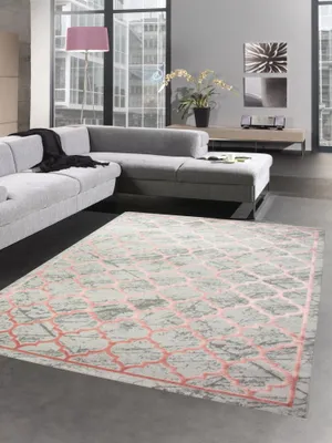 Produktbild von Teppich Wohnzimmerteppich marokkanisches Muster grau rosa Größe - 80 x 300 cm