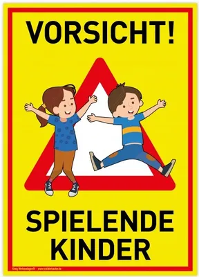 Produktbild von Großes Schild Vorsicht! Spielende Kinder | PVC 30 x 42 cm | Achtung Spieplatz...
