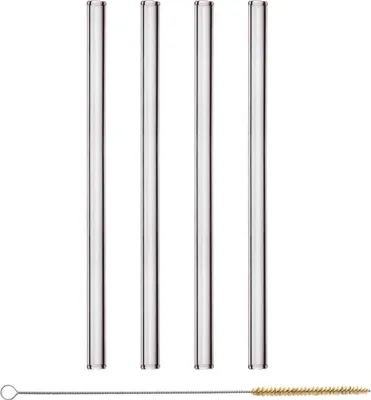 Produktbild von Halm Glastrinkhalme 23 cm gerade 4-er Set mit Reinigungsbürste
