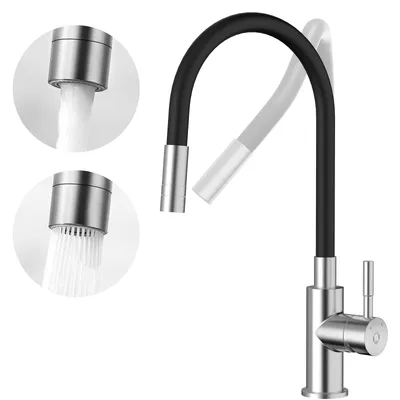 Produktbild von Cecipa Küchenarmatur mit Flexibler Auslauf Wasserhahn 2 Strahlarten,304 Edelstahl Hochdruck Spültischarmatur,Schwarz+Chrom