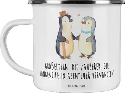 Produktbild von Mr. & Mrs. Panda Teetasse Großeltern Zauberer - Weiß - Geschenk, becher emaille, Kaffeepott, Haferl, Geschichten, Handarbeit, Pott, blechbecher, handgemacht, Weisheit