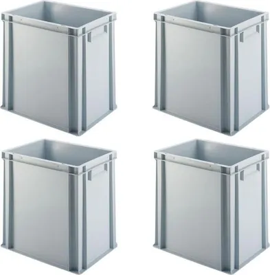 Produktbild von SuperSparSet 4x Eurobehälter mit geschlossenem Griff | HxBxT 40x30x40cm | 37 Liter | Grau | Eurobox, Transportbox, Transportbehälter, Stapelbehälter