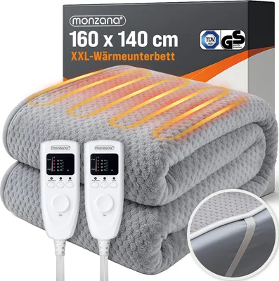 Immagine prodotto di MONZANA® Coperta Riscaldante 160x140cm 5 Livelli Timer Pile 2x60W Sottocoperta Riscaldata Protezione Surriscaldamento Lavabile