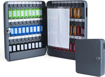 Produktbild von 1x Schlüsselkasten für  54 Schlüssel inkl. Anhänger und seitl. Einwurfschlitz grau