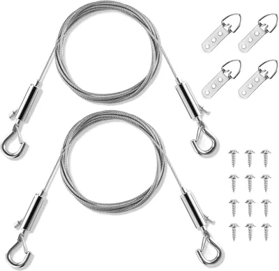 Productafbeelding van Schilderij Ophangsysteem Set - 2 Stuks 2 m x 1 mm Verstelbare Draad met Haken - 4 D-Ringen en 12 Schroeven