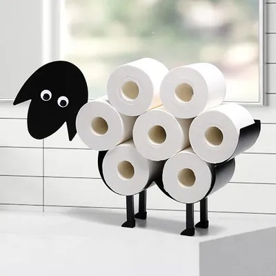 Produktbild von Schaf-Toilettenpapierhalter aus schwarzem Metall, freistehend oder wandmontiert, wasserdicht, für 8 Jumbo-Rollen, kreative Aufbewahrung im Bad.