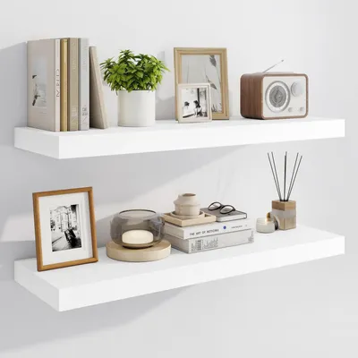Image de Étagères murales flottantes, 91,4 cm, en bois, avec supports invisibles, lot de 2, blanches