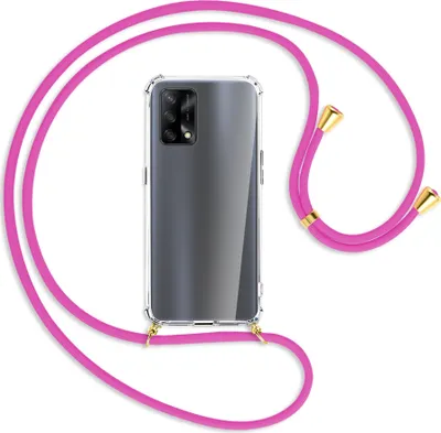 Produktbild von Handykette Backcover-Schutzhülle mit Band (Metall goldfarben) für Oppo A74 4G, Oppo F19 4G - hot pink