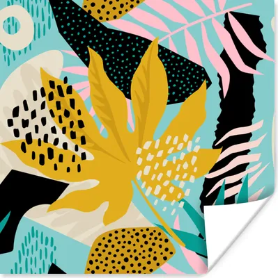 Produktbild von MuchoWow® Poster Blätter - Muster - Farben - Kinder - Mädchen - Kinder 75x75 cm - Wand Dekoration