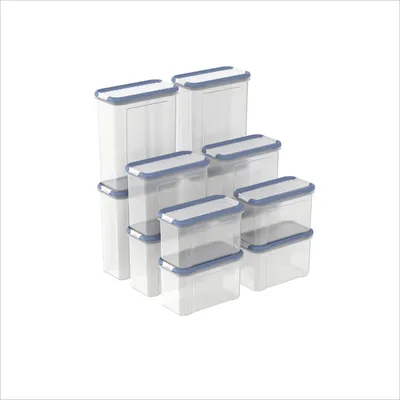 Produktbild von Rotho DOMINO Vorratsdosen 12-Set mit Streu- und Schüttdeckel 3 Größen Blau