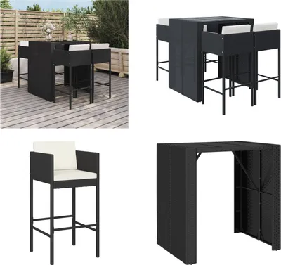 Produktbild von vidaXL 5 tlg. Gartenbar Set mit Kissen Schwarz Poly Rattan - Gartenbar Set - Gartenbar Sets - Garten Bar Set - Gartenbar