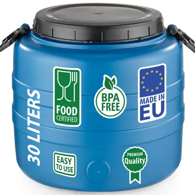 Produktbild von Weithalsfass Fasssilage Gepäcktonne Gärfass Gärbehälter Futtertonne 30 Liter mit Deckel Griffen blau
