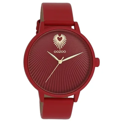 Produktbild von Oozoo Damen Lederarmband Uhr Timepieces rot Analog Quarzuhr UOC11249