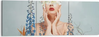 Produktbild von Bild auf Leinwand - Leinwandbild - 3 Teile - Surreal Frau Blumen - 150x50cm - Wand Bild - Wanddeko - Wandbilder - Leinwanddruck - Bilder - Wanddekoration - Leinwand bilder - Wandbild - CA150x50-4818