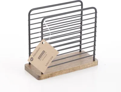 Image de Porte-serviettes en métal et bois d'hévéa Modern Kitchen Modern 14 x 6 x 12,5 cm Noir/Naturel 1 pièce