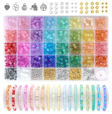 Glasperlen 1020 Stück, 6 mm, rund, 32 Farben, DIY-Armbänder