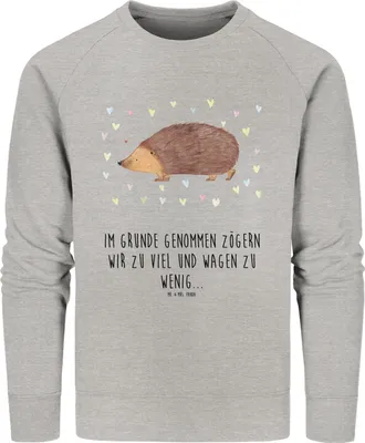 Produktbild von Mr. & Mrs. Panda Baumwoll Pullover Igel Herzen Größe L - Heather Grey - Geschenk, Leben, Herz, Sweatshirt, Pulli, Lustige Sprüche, Liebe, Kuss, Sweater