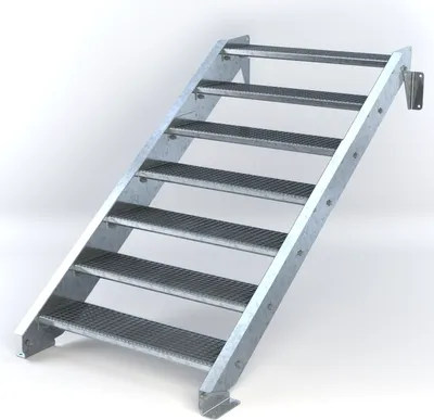 Produktbild von Stahltreppe 7 Stufen bis Höhe 140 cm, Laufbreite : 100 cm kein Geländer ST 2 (31 / 31 mm gezackt)