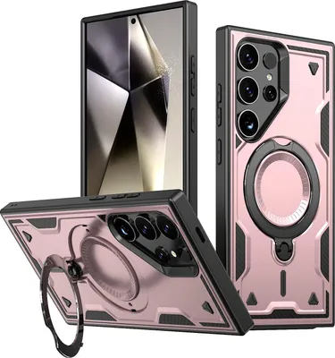 Immagine prodotto di Custodia MagSafe per Samsung Galaxy S24 Ultra - Cover posteriore Phonesta MagLock Armor con anello - Oro rosa