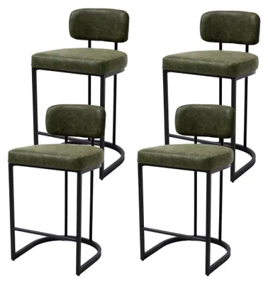 Produktbild von Barhocker Set mit 4 Stühlen, Bistrohocker mit Fußstütze, Barstühle mit Metallgestell, Küchenhocker mit breitem Sitzkissen, Kunstleder, Grün