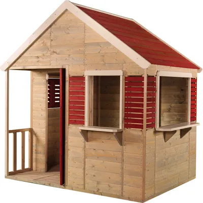 Obrázok produktu pre Wendi Toys drevený detský domček "Krokodíl" záhradný domček vrátane okna a verandy prírodný / červený 120 x 155 x 168 cm (Š x H x V)
