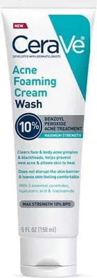 Produktbild von CeraVe Acne Foaming Cream Wash, Akne schäumende Waschcreme, für akneanfällige Haut, mit Benzoylperoxid 10%, 150ml