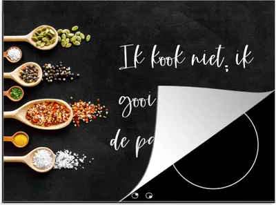 Produktbild von KitchenYeah© Herdabdeckplatte Ich werfe Dinge in die Pfanne und den Daumen - Küche - Zitate - Humor , 77x59cm, Küche Deko, Glaskeramikkochfeld Herdabdeckung, Abdeckplatte fùr Kochfeld