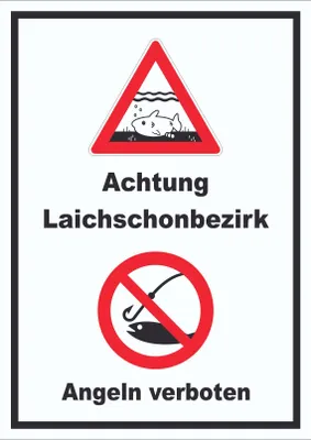 Produktbild von Achtung Laichschonbezirk Angeln verboten hochkant Schild A2 Rückseite selbstklebend