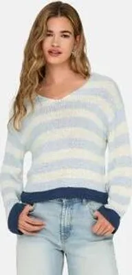 Produktbild von ONLY ONLGEENA 7/8 REVERSE V-NECK CC KNT Ballad Blue/Cloud Dancer/Total Ecli M